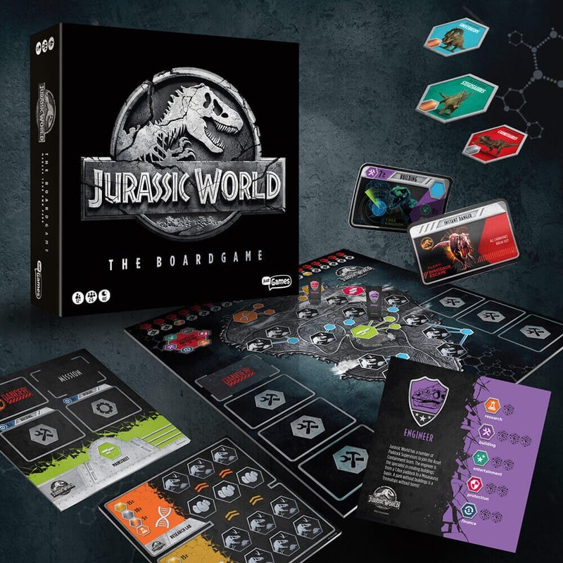 Jurassic World: El Juego de Mesa — construir el parque, gestionar los roles y el medidor de peligro que sube cuando añades demasiados dinosaurios