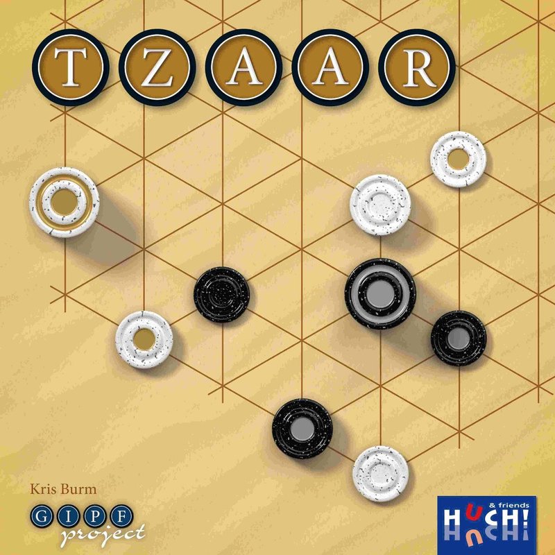 Tzaar: tres tipos de pieza con distintas capacidades de movimiento, capturas que apilan fuerzas y el abstracto del Proyecto GIPF donde perder todas las piezas de un tipo es perder la partida