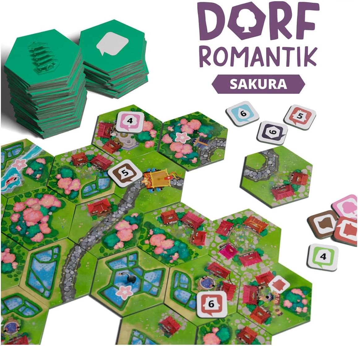 Dorfromantik: Sakura — el sucesor japonés del SdJ 2023 con flores de cerezo como nuevo elemento mecánico y seis cajas de contenido por descubrir