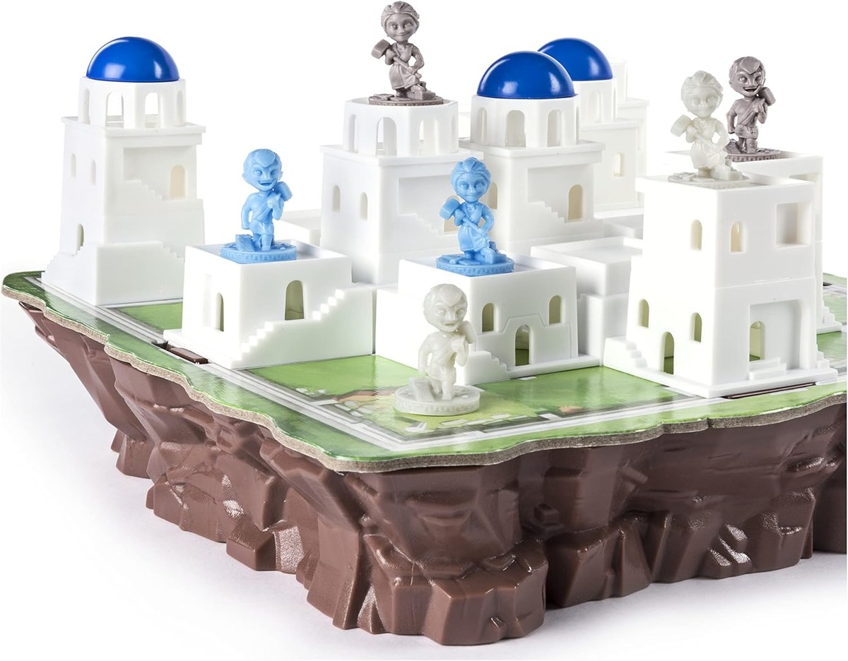 Santorini: construir tres pisos para subir, bloquear al rival para que no pueda y el abstracto de colocación que esconde profundidad táctica real bajo una caja de colores vivos