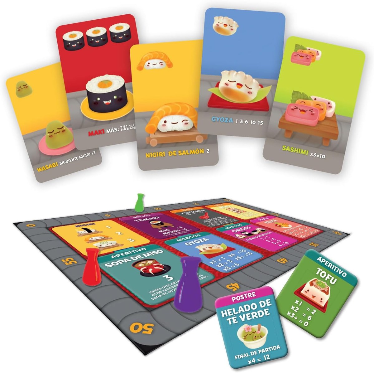 Sushi Go Party: el mismo draft del original, un menú configurable con más de veinte tipos de plato y la versión que convierte un filler de quince minutos en un juego que aguanta cien partidas