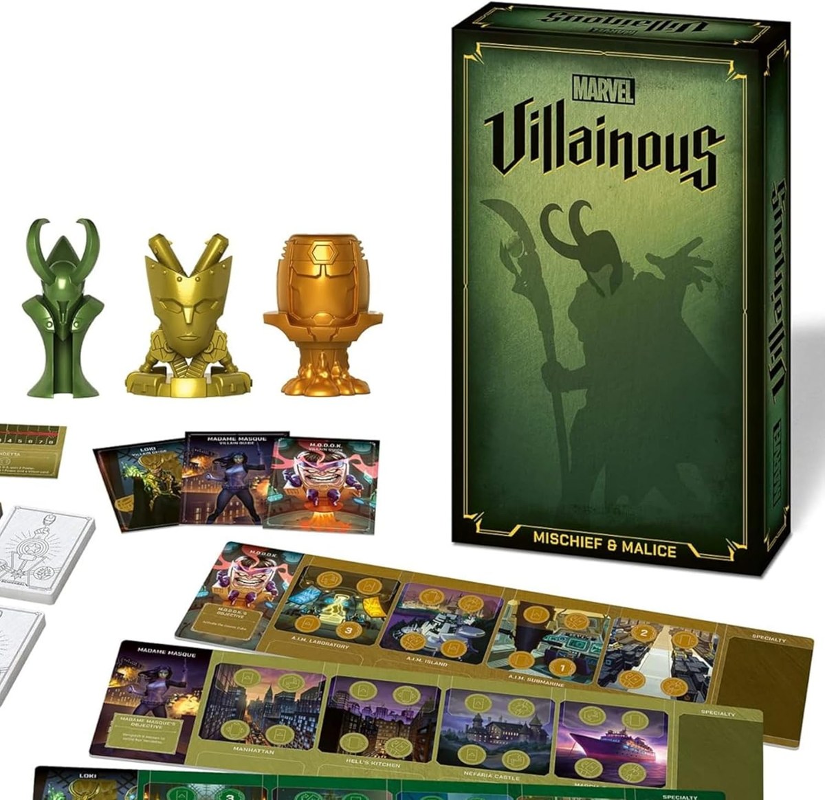 Marvel Villainous: Mischief and Malice — Loki manipula identidades, M.O.D.O.K. calcula el futuro y Madame Masque tiene dos caras en el mismo tablero